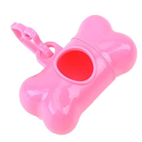 Image of Poop Bag Dispenser - Bone Shaped Pet Dog Waste Bag Holder - Plastic Garbage Bag Dispenser Carrier Case Includes 1 Roll (15 Bags) - Large, Earth-Friendly, Leak-Proof Pet Waste Bags (Pink)