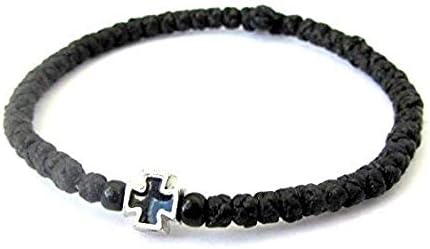 IconsGr Handmade Christian Orthodox Komboskoini, Prayer Rope Bracelet Black - 5608