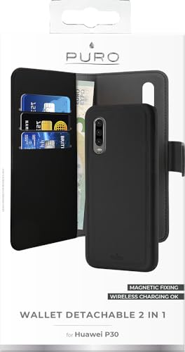PURO - Solution 2 en 1 pour HUAWEI P30, une coque aimantée détachable et une protection type folio avec 3 fentes pour carte crédit et fermeture magnétique - NOIR – vue 4