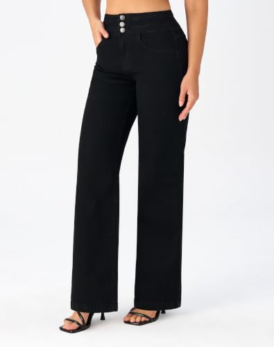Image of roswear Women's Wide Leg Jeans Casual High Waisted Stretch Baggy Loose Denim Pants