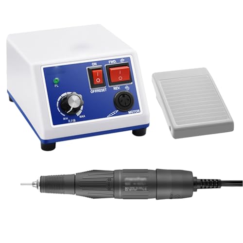 Pulidora con micromotor, pulidora de joyería con mangos de 3 mm y pedal, velocidad ajustable de 0 a 35 000 RPM, kit de herramientas para pulido rotativo de laboratorio, joyería, cerámica y silicona