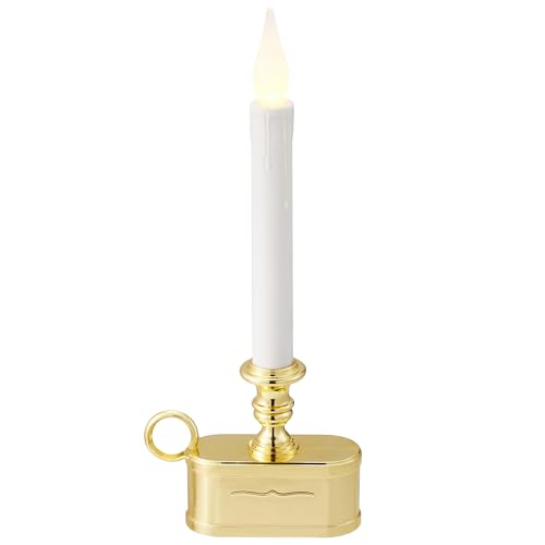 Image of Battery Operated Candles with Flickering Flame 1 Tier LED Window Candle 10.5 Inch Hight with Automatically Timer 8 Hours On /16 Hours Off, Gold Shine for Xmas Festival