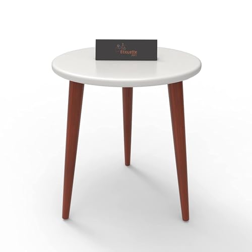 Image of END Table Side Table, Round Solid Wood End Table Coffee Table Flower Stand Small Spaces, Easy Assembly Modern Bedside Table (Brown White)