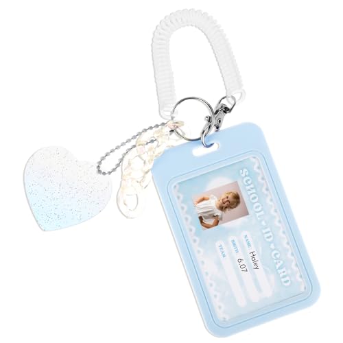 Amaxiu 3 Inch Acrylic Kpop Photocard Holder, Photocard Display Frame Kpop Photocard Stand Kpop Photocard Organizer with Keychain Love Heart Pendant for Tabletop Decor (Blue)