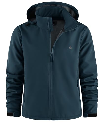 ZITY Veste de Randonnée Homme Polaires Veste Softshell Blousons Chaude à Capuche Hiver Manteaux Imperméables avec Poches pour Camping Pêche,Bleu,L