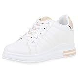ballerina keilabsatz beige  SCARPE VITA Damen Sneaker Wedges Keilabsatz Turnschuhe Leder-Optik Schuhe Metallic Schnürer Keilsneaker Prints 187954 Weiss Beige 40