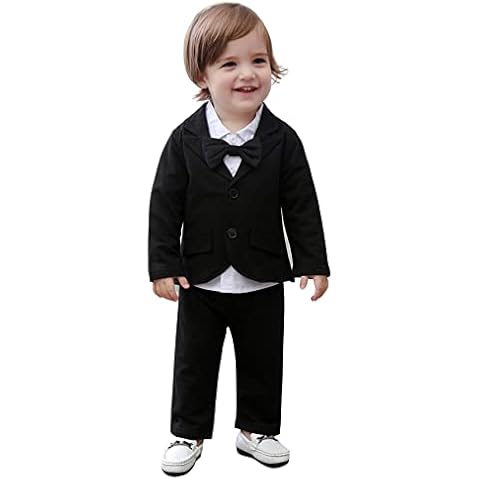 Baby Boys' Blazer Long Sleeves Shirts Pants Gentleman Suit 3 Pieces Sets Black 3-4 Years Cover