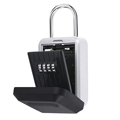 KYODOLED Lock Box for House Key,Key Storage Lock Box with Waterproof Case,Resettable Code Secure Key Safe Box,5 Key Capacity, 4-Digit Combination Lock Box Weatherproof