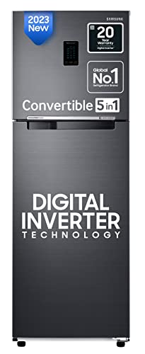Samsung 322 L 2 Star Convertible 5In1, Digital Inverter Frost Free Double Door Refrigerator (RT37C4512BX/HL, Luxe Black 2023 Model)