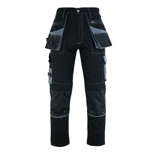 SPARK X Work Trousers Men - Heavy Duty Professional Work Utility & Safety Trousers with Holster Pockets- Cargo Pants Men Workwear Trousers with Knee Pad Pockets - Black - 310gsm