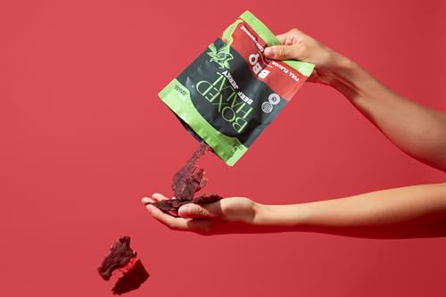 BOXED HALAL Premium 100% Grass-Fed BBQ Beef Jerky Strips, 13g Protein, HFSAA Certified Halal, Keto Friendly Snack, 3 Oz. Bags (2 Pack)