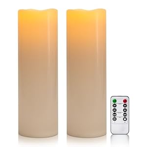 4″ x 14″ Large Waterproof Outdoor Flameless Candles Battery Operated LED Flickering Pillar Candles with Remote and Timer for Indoor Outdoor Lanterns, Off White, Long Lasting, Set of 2