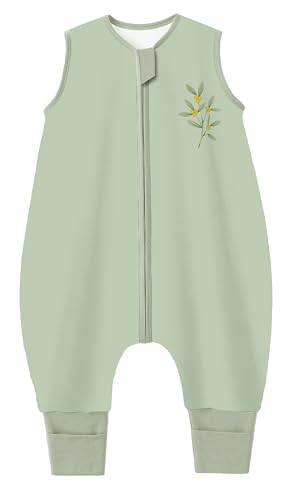 Image of Chilsuessy Toddler Sleep Sack with Feet 3-4 T, 1.0 TOG Cotton Baby Wearable Blanket with Legs, Sleep Bag Walker with 2-Way Zipper, Light Green