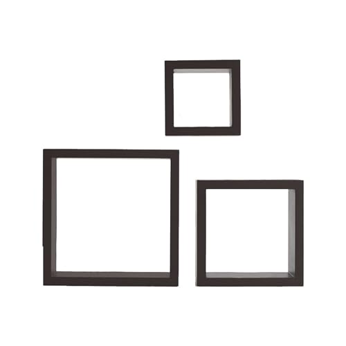 Melannco Floating Wall Square Cube Shelves for Bedroom, Living Room, Bathroom, Kitchen – Wood, Set of 3, Espresso