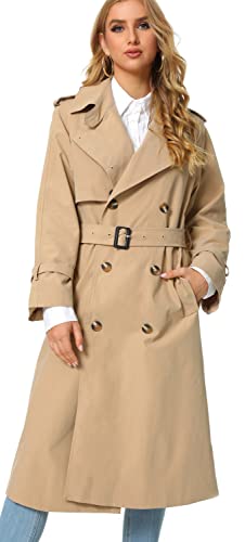 VANGULL Women's Double Breasted Trench Coat Water Resistant Jacket Classic Belted Lapel Overcoat