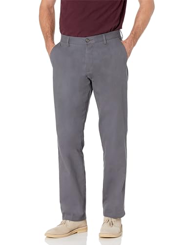 Amazon Essentials Herren Knitterfreie Flatfront-Chinohose in klassischer Passform (erhältlich in Übergröße), Dunkelgrau, 36W / 36L