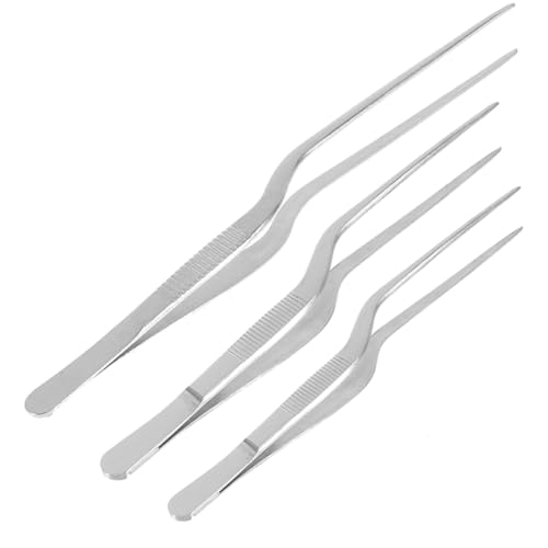 GOOHOCHY 3pcs Stainless Steel Fish Bone Tweezers Curved Tip Metal Kitchen Tongs for Cooking and Fishbone Removing Professional Kitchen Accessories 14cm 16cm 20cm Set