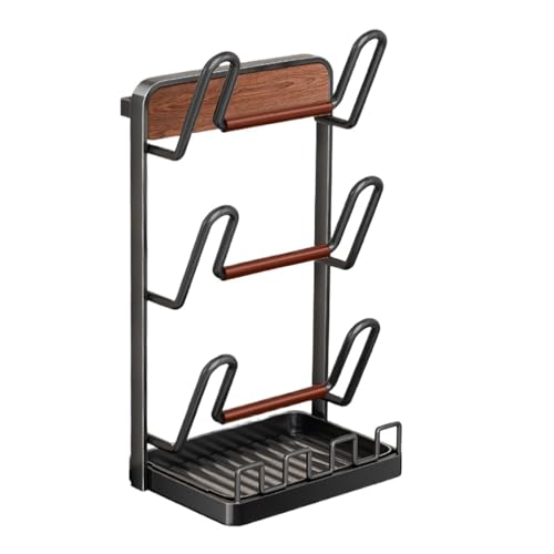 Pot Lid Storage Rack - Countertop Kitchen Utensil Rack with Drip Tray | Pot and Pan Lid Organizer, Kitchen Storage Solution, Cab
