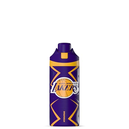 Hydrapeak NBA Officially Licensed Los Angeles Lakers 20oz Kids Stainless Steel Water Bottle with Push Button Chug Lid & Carry Handle Leak Proof Double Wall Insulated
