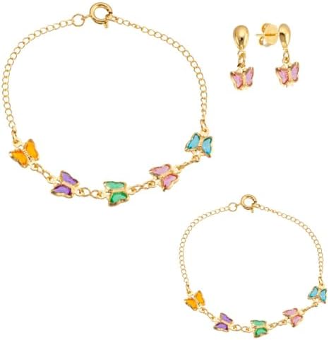 kit colar e Pulseira Infantil/criança com borboletas coloridas ba...