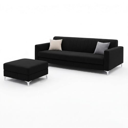 Image of Amelia Rich 5 Seater L Shape Sofa Set with Movable Ottoman | Flexible Layout | Spacious Soft Touch Seating | Modern Sofa for Living Room (Black)