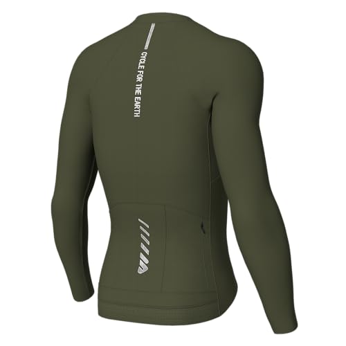 Lo.gas Maglia da ciclismo da uomo, a maniche corte, con chiusura lampo su tutta la lunghezza, con 3 tasche, Manica lunga verde oliva, L