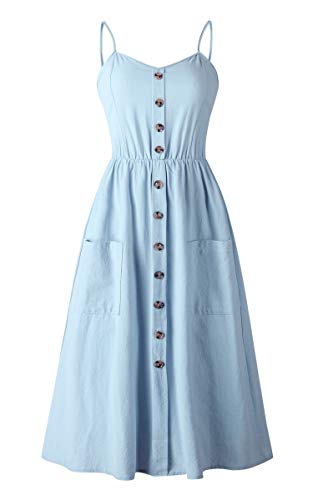 Image of Angashion Women's Dresses-Summer Floral Bohemian Spaghetti Strap Button Down Swing Midi Dress