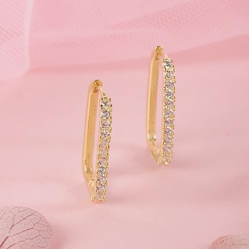 Image of ZAVYA 925 Sterling Silver Cubic Zirconia Circular Gold Plating Earrings | | Gift for Women and Girls | With Certificate of Authenticity and 925 Hallmark