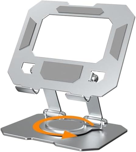 Image of Aluminium Tablet Stand Holder, 360 Rotating Base, Height & Angle Adjustable Metal Phone Stand, Foldable Desk Holder Compatible with All Tablets & Smartphones (Silver)