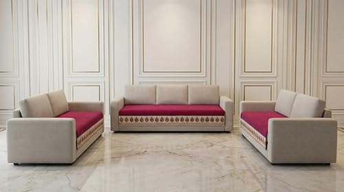 Image of Velvet Quilted Sofa Cover Mat Seat & Back, 3+2+2 Set, Total L161in H32in (3+2+2), Maroon Color,Anti Skid Backing, 6in Hanging Strap Design, Washable Soft, Style -Maroon-S322