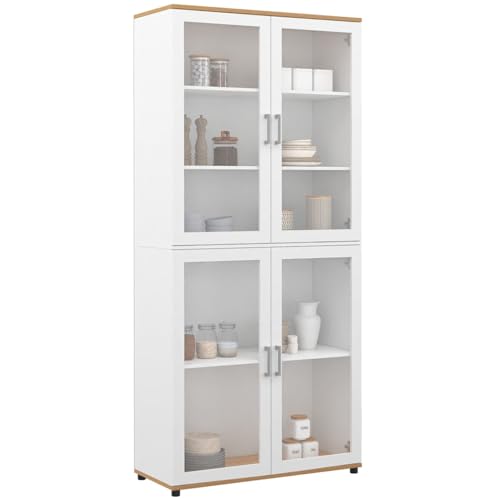 IDMarket - Vitrine Buffet Haut H. 176 cm vaisselier VITO 4 Portes vitrées Blanc et Bois