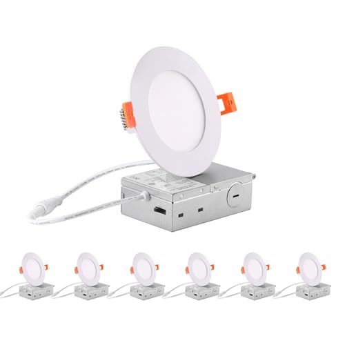 Image of ZYC recessed Lighting 4 inch - 6Pack 9W 800LM High Brightness,5CCT 2700K /3000K /3500K /4000K /5000K Selectable,Ultra-Thin LED Recessed Ceiling Light,Dimmable Canless Wafer Downlight,Pack of 6 White.
