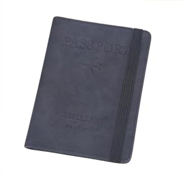 BAELLERRY Porta Passaporte Couro com Faixa Elástica Compartimentos para Documentos de Embarque e Cartões (Preto)