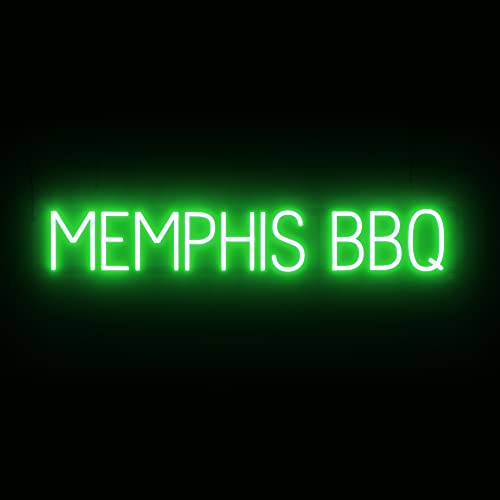 Image of SpellBrite LED Neon MEMPHIS BBQ Sign for Business - Green, 40 inch x 6 inch | Ultra-Bright Click-Together Signage for Restaurants, with Visibility from 500 Feet - 8 Animations, 6 Brightness Levels