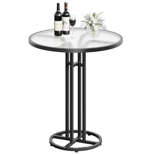 HOOBRO Bar Table, 23.6-Inch Round Pub Table, Frosted Glass Cocktail