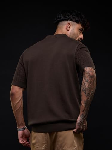 Image of The Souled Store Jacquard Polo: Midnight Wave Men and Boys Short Sleeve Spread Collar Navy Blue Solid Cotton Casual Everyday Officewear Regular Fit Polos