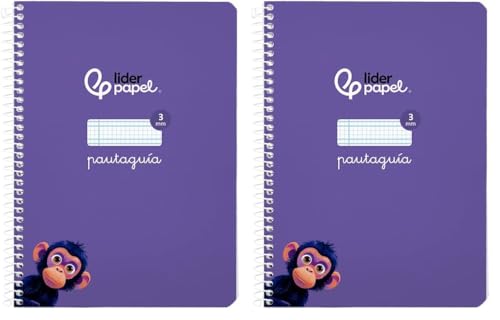 Liderpapel Cuaderno espiral a5 pautaguia tapa blanda 40h 75 gr cuadro pautado 3mm color lila (Paquete de 2)