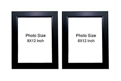 Image of Photo frame 8x12 /A4 Inches set of 2 Black Color Glass & Synthetic Wood Hanging /Table Top Modern Photo Frame for Wall Decoration