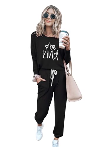 Image of PRETTYGARDEN Women's Two Piece Outfit Long Sleeve Crewneck Pullover Tops And Long Pants Tracksuit | Long Sleeve Shirts, Jogger Pants Pockets, Matching Track Suits, Fall Spring Comfy Clothes for Casual Outing, Cruise, Airport