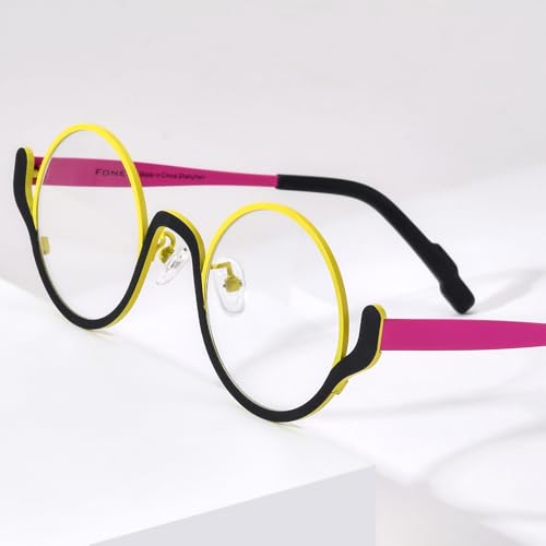 Image of FONEX Colorful Pure Titanium Glasses Frame Women Retro Round Eyeglasses