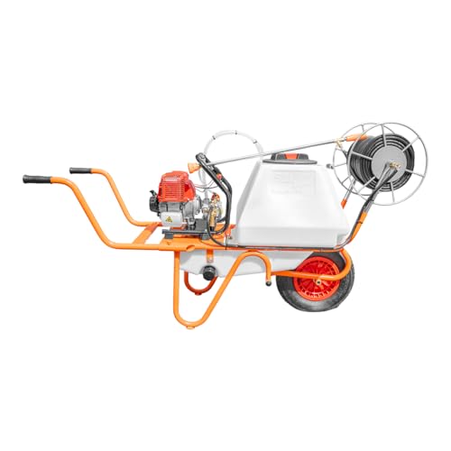 Bricoferr Carretilla sulfatadora de 1 Rueda 31.5cc 80L con Manguera de 50 Metros y Lanza de 90 cm