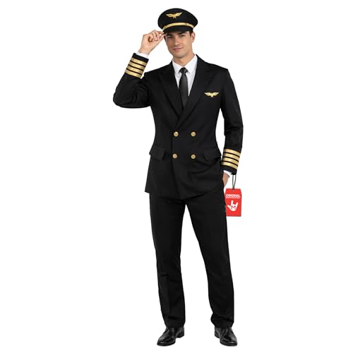 Morph Pilot Costume Men Mens Pilot Costume Airplane Outfit Flight Suit Mens Plane Costumes Halloween Costumes for Men X-Large