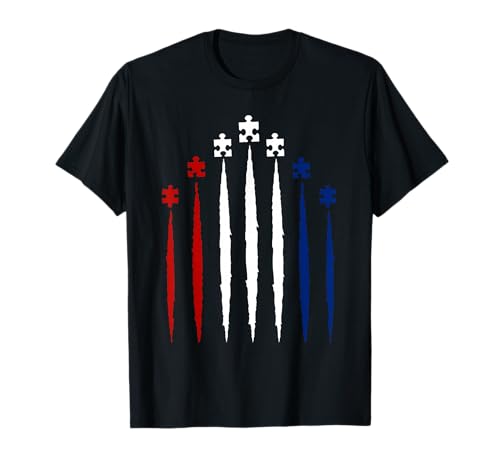Red White Blue Puzzle Autism Awareness 4th Of July Tshirt T-Shirt