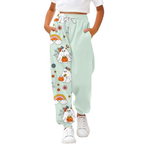 Halloween Sweatpants for Teen Girls Pumpkin Graphic Baggy Wide Leg Pants Elastic Waist Joggers Cotton Long Trousers