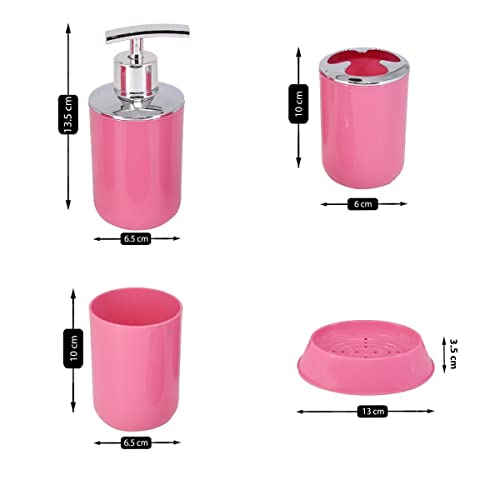 Image of Kookee Acrylic Bathroom Set - Stylish 4 Piece Bath Accessories Kit with Soap Dispenser, Toothbrush Holder, Tumbler & Soap Dish - Modern & Designer Decor for Home & Guest Bathrooms (7397)