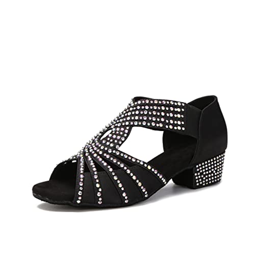 YYTing Full Rhinestones Ballroom Dance Shoes Women Latin Salsa Wedding Indoor Crystals Suede Sole Slipper 1.5in Heels