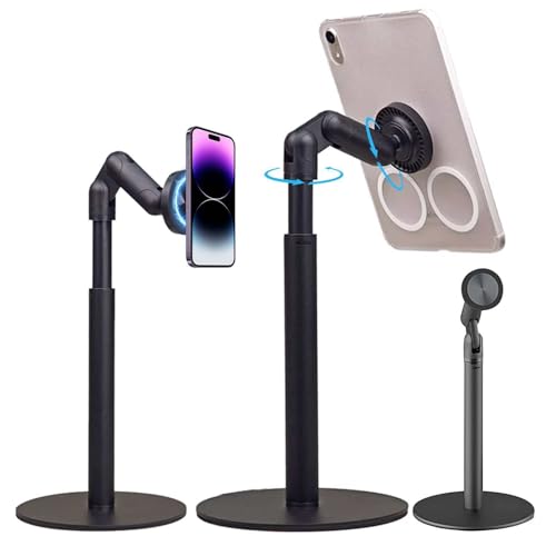 【2026 特別設計】 スマホスタンド マグネット MagSafe対応 360度回転 おしゃれ マグネット式 安定性 卓上スタンド 高さ調整 携帯 ホルダー 角度調整 （27cm-42cm） 伸縮性 折りたたみ スマホ撮影 生放送 マグセーフ対応 強力 アームスタンド