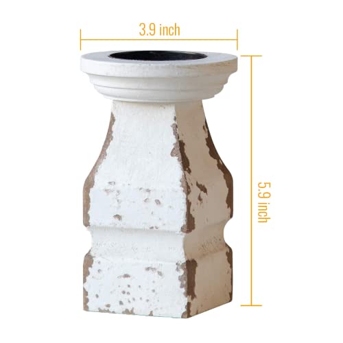 Sofe Distressed White Candle Holder For Table Centerpieces,Rustic Candle Holder For Pillar Candles,Candle Stand Farmhouse Wooden Shabby Chic Candlestick thumb #3