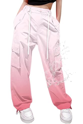 Image of Cromoncent Cargo Pants Girls & Women Parachute Pants Y2K Baggy Rave Clothes Waterproof with Pockets, 6 Years - 3XL