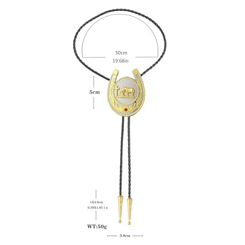 Image of Jeilwiy Bolo Tie for Men, Western Cowboy Golden Longhorn Bull Eagle Horse Cowboy Hat Bolo Necklace Leather Necktie for Women